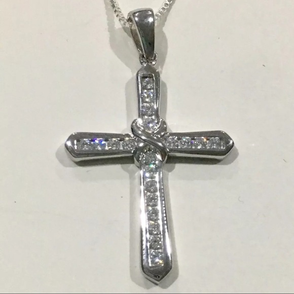 Sterling Silver Knotted Cross with CZ Stones - Picture 3 of 4
